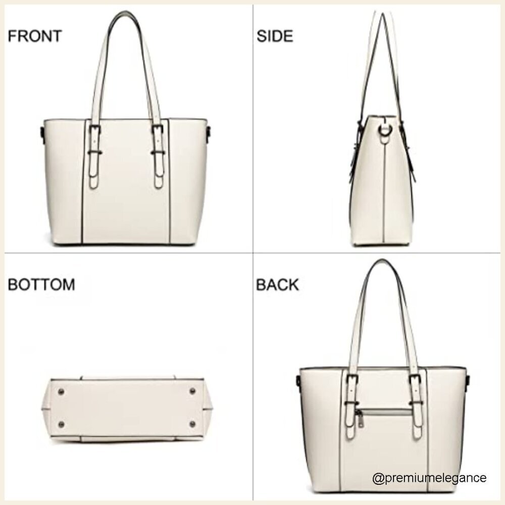 Faux Leather Satchel Tote with Adjustable Crossbody Strap, 6 Compartments - Picture 5 of 7